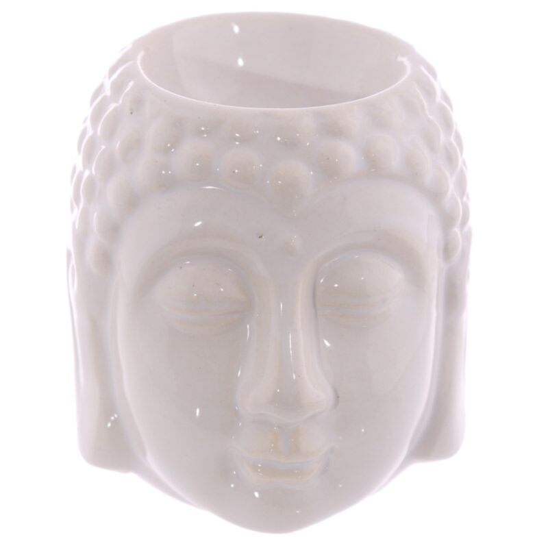 Brûleur blanc en céramique - Petite tête de Bouddha