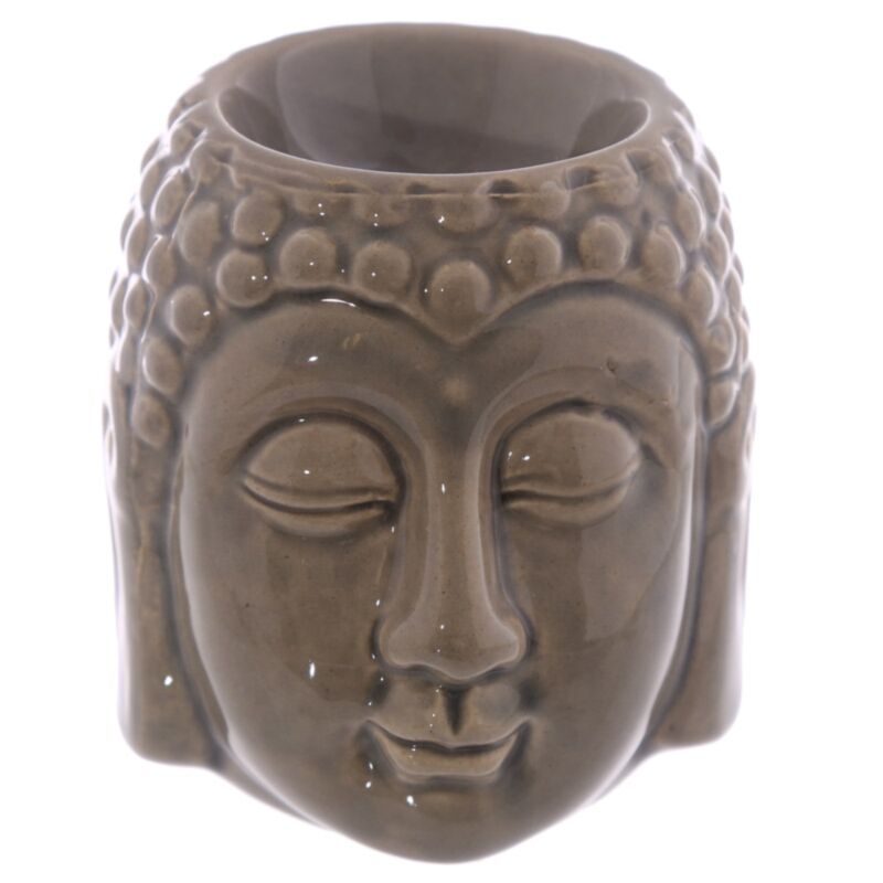Brûleur gris en céramique - Petite tête de Bouddha