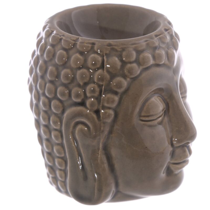 Brûleur gris en céramique - Petite tête de Bouddha