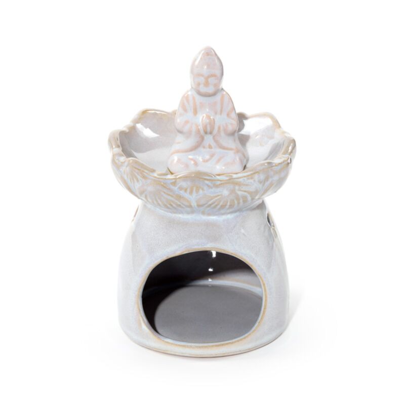 Brûleur Blanc A Huile Boudha sur Fleur de Lotus