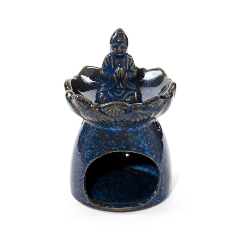 Brûleur Bleu A Huile Boudha sur Fleur de Lotus