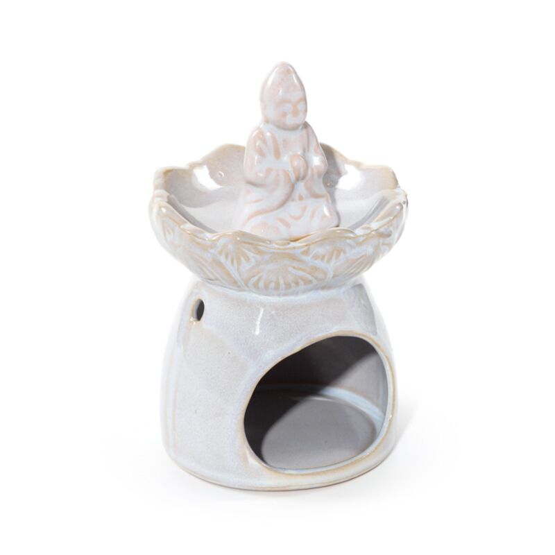 Brûleur Blanc A Huile Boudha sur Fleur de Lotus