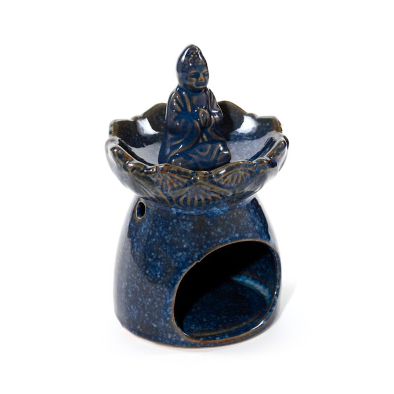 Brûleur Bleu A Huile Boudha sur Fleur de Lotus