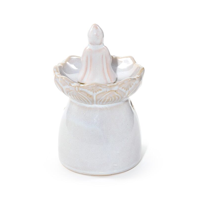 Brûleur Blanc A Huile Boudha sur Fleur de Lotus