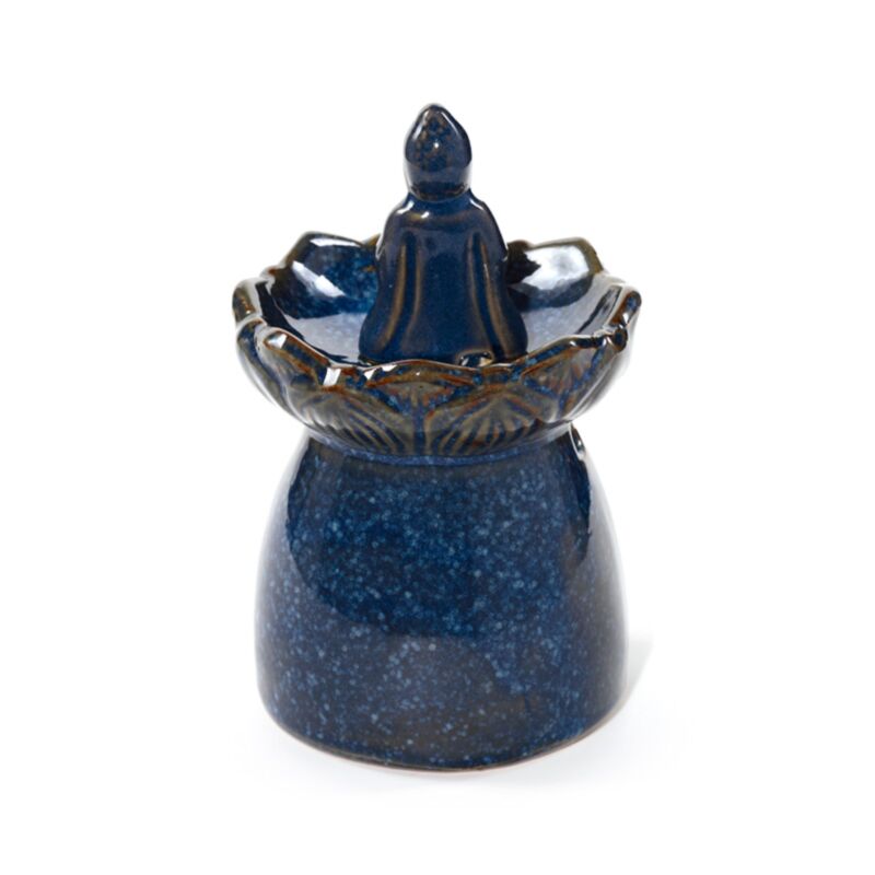 Brûleur Bleu A Huile Boudha sur Fleur de Lotus