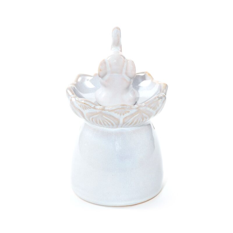 Brûleur Blanc A Huile Éléphant sur Fleur de Lotus